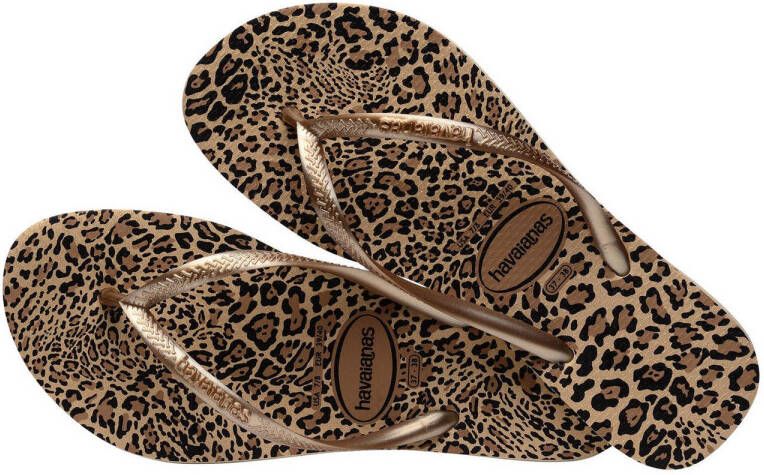 Havaianas Slim Animals teenslippers met panterprint goud