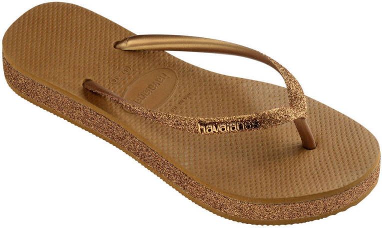 Havaianas Slim Flatform Sparkle teenslippers brons