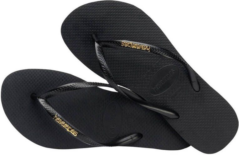 Havaianas Slim Logo Metallic teenslippers zwart goud