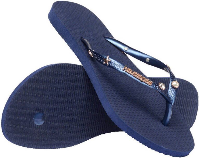 Havaianas Slim Luxury Aqua teenslippers met sierstenen donkerblauw