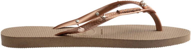 Havaianas Slim Luxury Aqua teenslippers met sierstenen roségoud