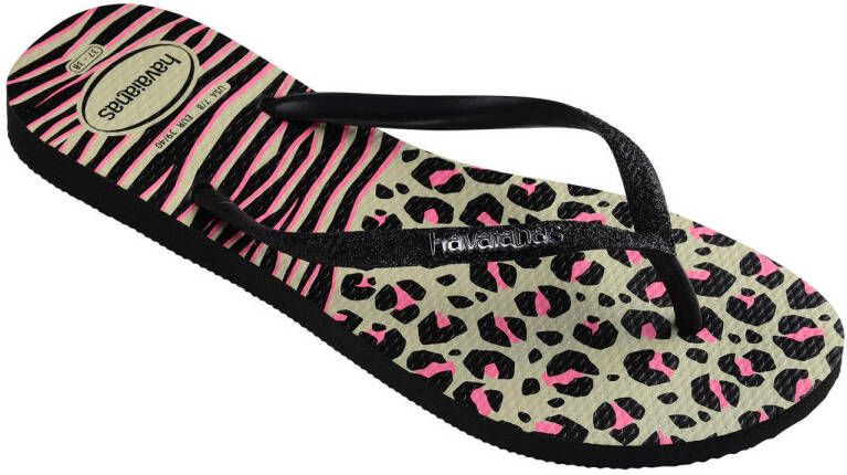 Havaianas teenslippers met panterprint zwart roze