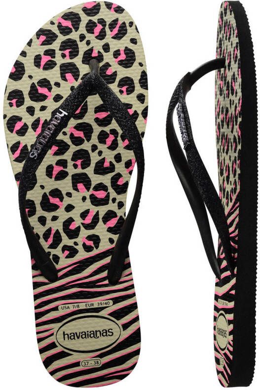 Havaianas teenslippers met panterprint zwart roze