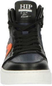 Hip leren sneakers donkerblauw oranje
