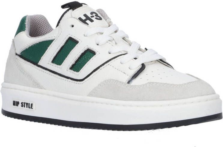 Hip leren sneakers wit groen