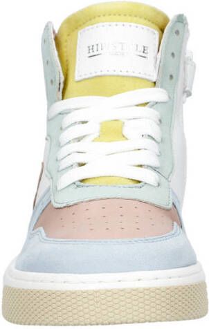 Hip leren sneakers wit roze blauw