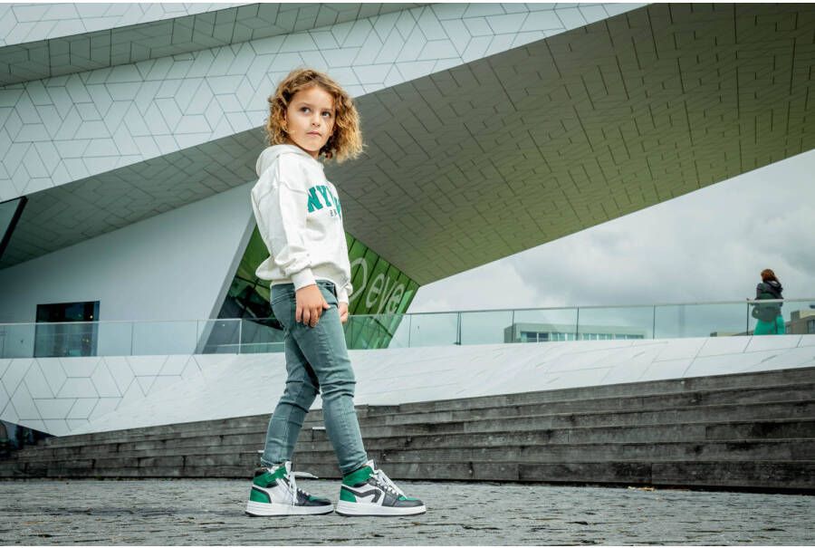 Hip leren sneakers zwart groen wit