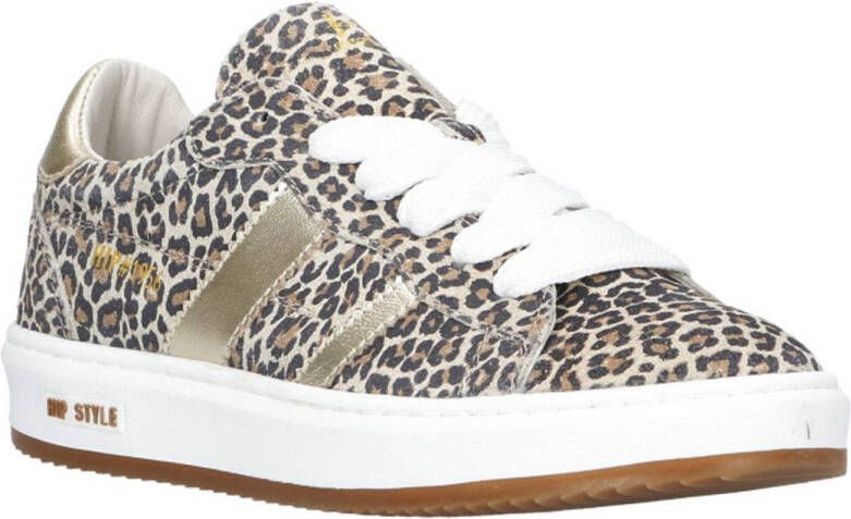 Hip suède sneakers met panterprint beige