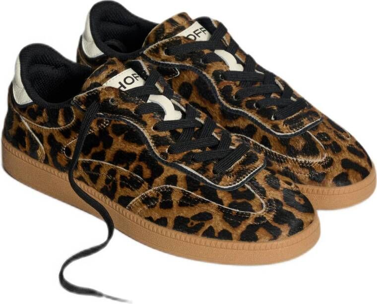 HOFF leren sneakers met ponyhair en panterprint cognac zwart