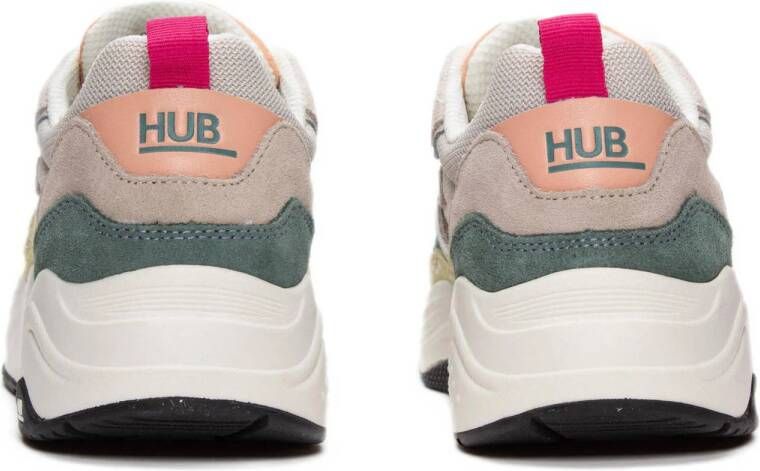 HUB Glide chunky suède sneakers beige groen geel