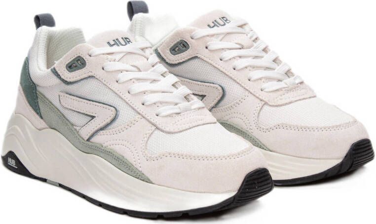 HUB Glide chunky suède sneakers ecru groen