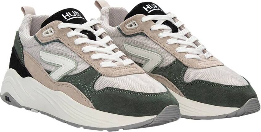 HUB Glide S43 suède sneakers grijsgroen beige