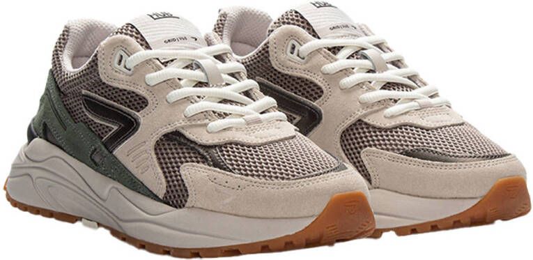 HUB Grid S48 suède sneakers beige groen grijs
