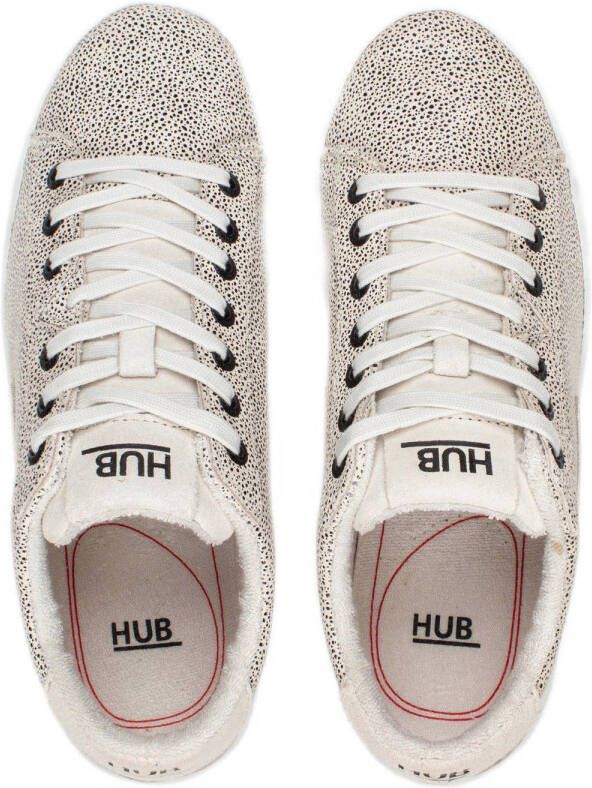 HUB Hook leren sneakers met allover print beige