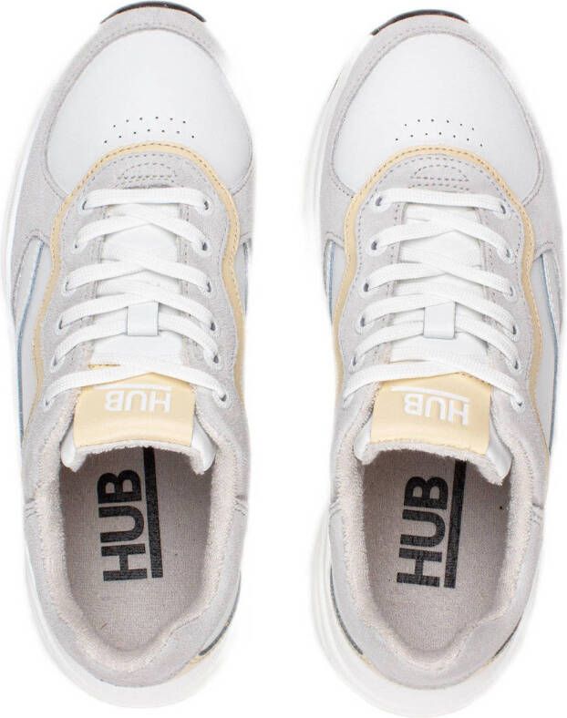 HUB Rock chunky leren sneakers wit lichtgeel
