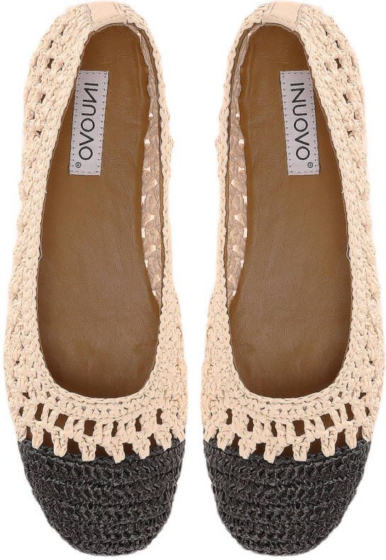 Inuovo raffia ballerina's beige zwart