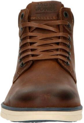 JACK & JONES JFWTUBAR leren veterboots donkerbruin