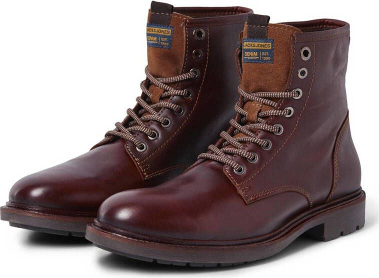 JACK & JONES leren veterboots bruin