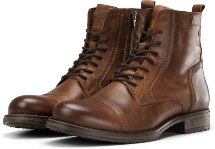 JACK & JONES JFWRUSSEL leren veterboots cognac