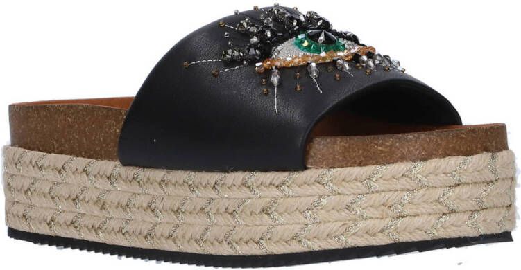 Kurt Geiger Kensinton Eye Flatform leren slippers zwart