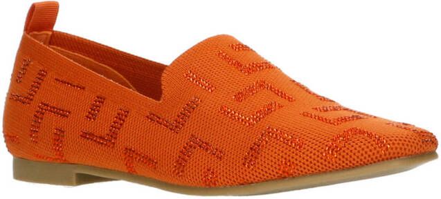 La Strada knitted loafers met glitters oranje