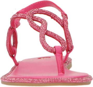 La Strada sandalen met strass steentjes fuchsia