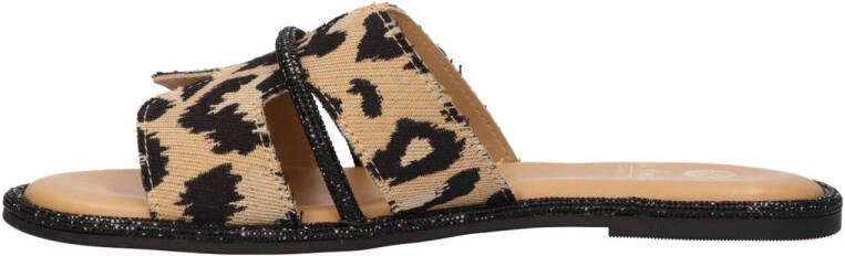 La Strada slippers met panterprint beige zwart