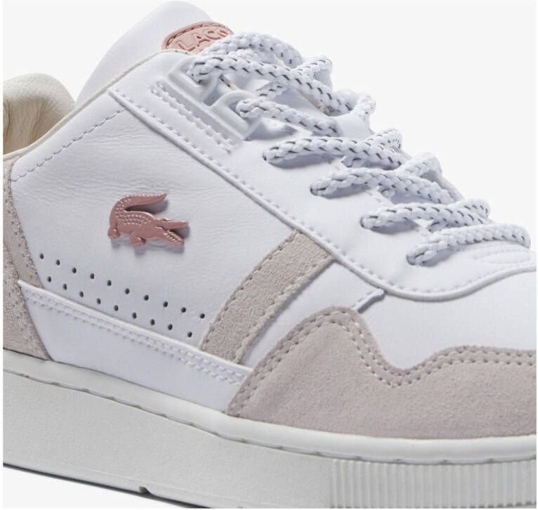 Lacoste T-Clip leren sneakers wit lichtroze