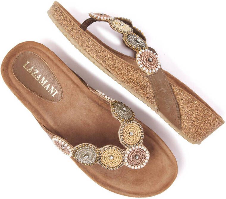 Lazamani 75.453 leren teenslippers beige