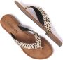 Lazamani 75.481 leren teenslippers met dierenprint ecru zwart - Thumbnail 7