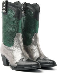 Lazamani leren cowboylaarzen groen zilver
