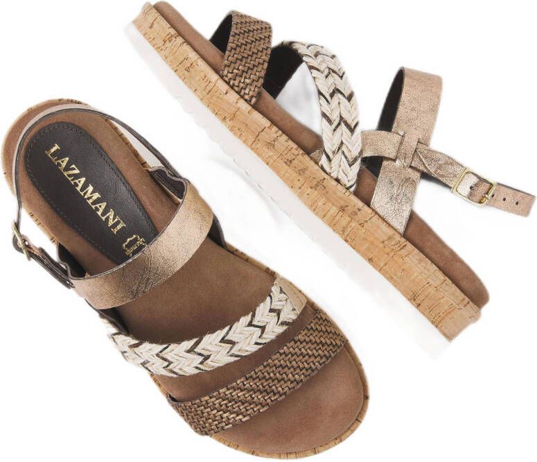 Lazamani leren sandalen beige goud