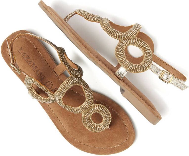 Lazamani leren sandalen goud