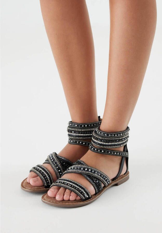 Lazamani leren sandalen met kralen zwart