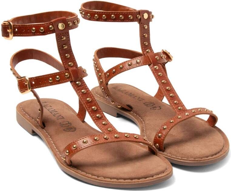 Lazamani leren sandalen met studs cognac