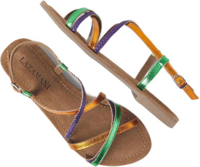 Lazamani leren sandalen oranje groen paars