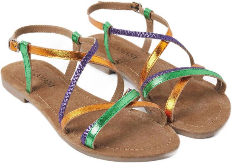 Lazamani leren sandalen oranje groen paars