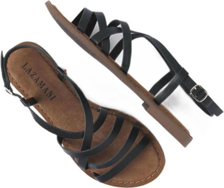 Lazamani leren sandalen zwart