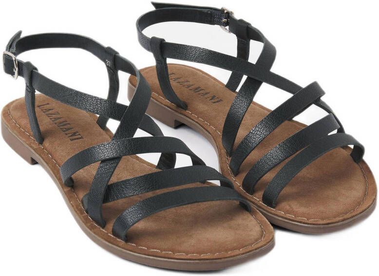 Lazamani leren sandalen zwart