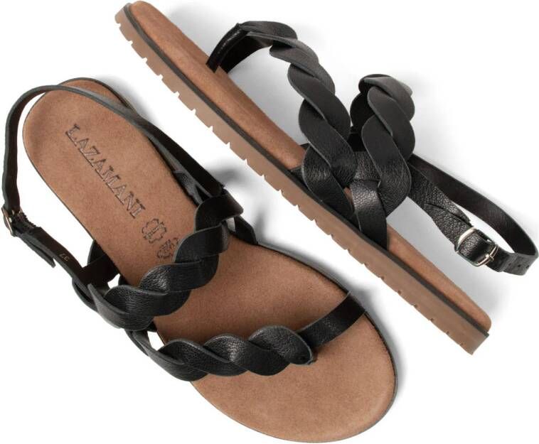 Lazamani leren sandalen zwart