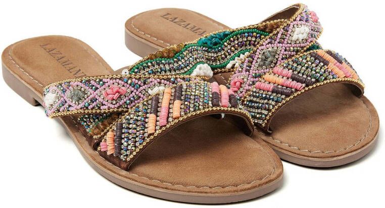 Lazamani leren slippers cognac