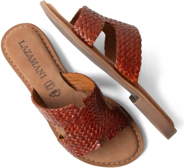 Lazamani leren slippers cognac
