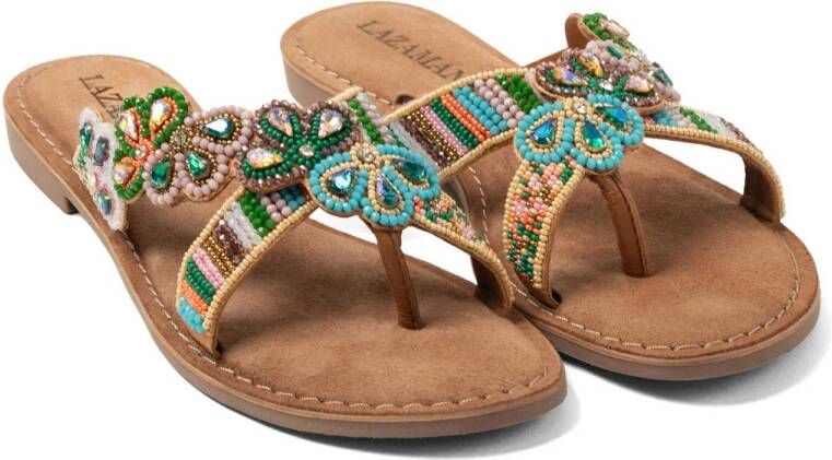Lazamani leren slippers cognac