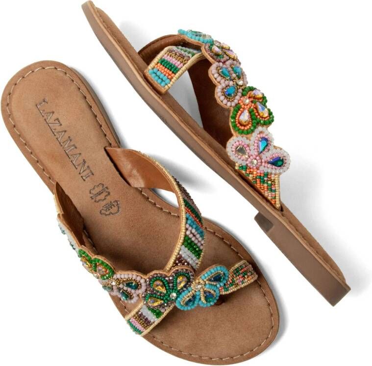 Lazamani leren slippers cognac