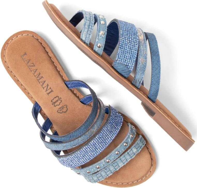 Lazamani leren slippers denimblauw