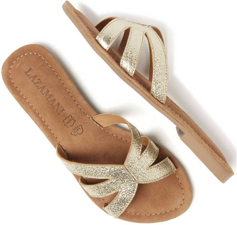 Lazamani leren slippers goud