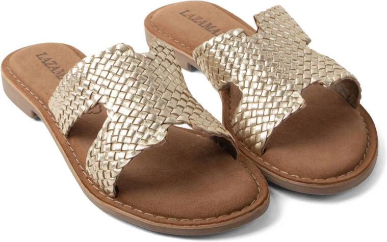 Lazamani leren slippers goud