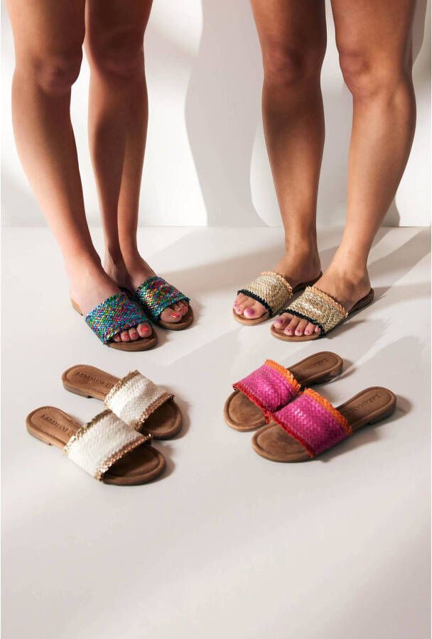 Lazamani leren slippers goud zwart