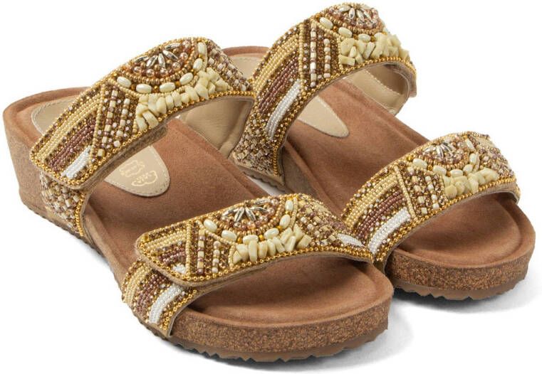 Lazamani leren slippers met kraaltjes beige