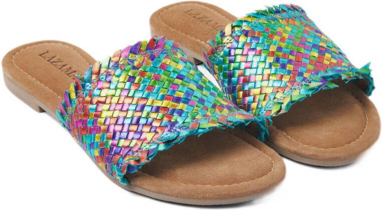 Lazamani leren slippers turquoise